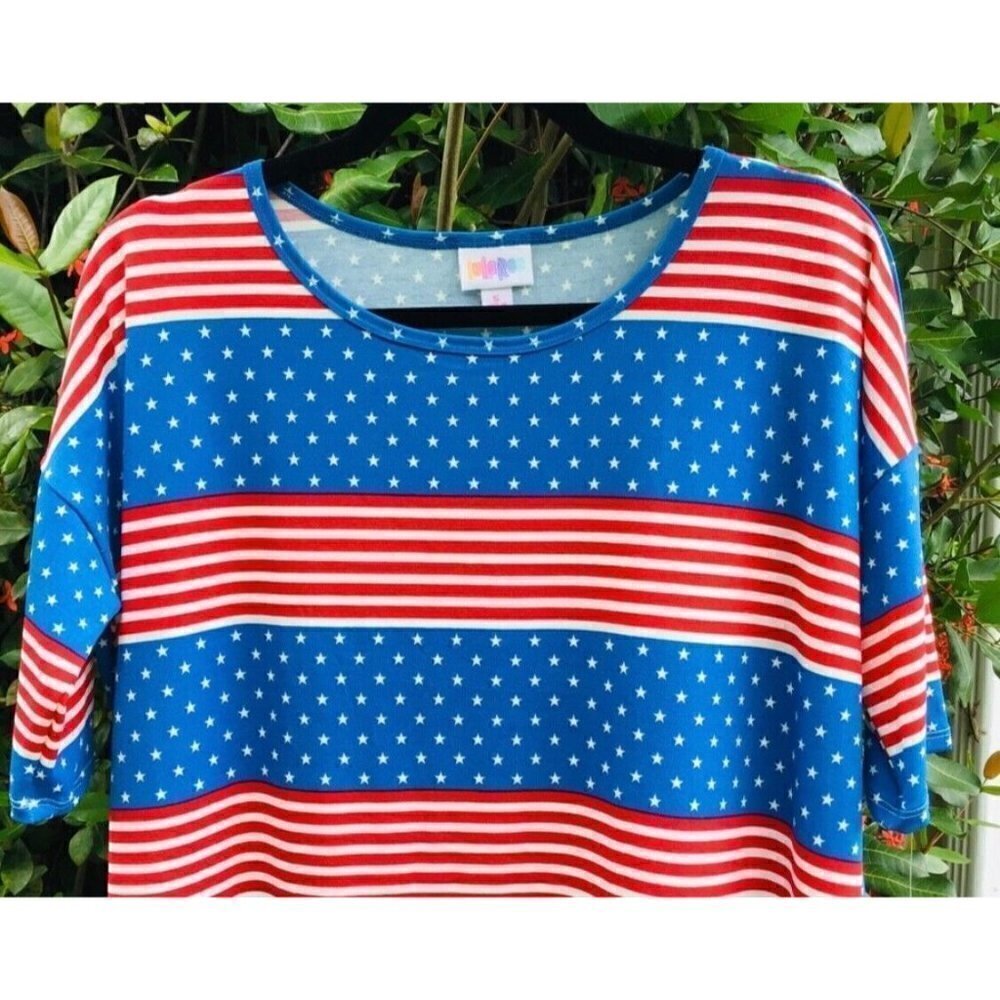 Lularoe Sz S Irma T-Shirt USA Flag Americana Patriotic Red Blue - Picture 2 of 8